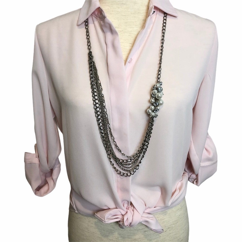 Mossimo Sheer Pink Roll Tab Sleeve Blouse XS